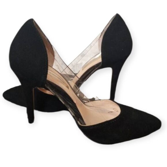 INC INTERNATIONAL CONCEPTS BLACK SUEDE PUMPS W/CLEAR SIDES SZ.5 GUC - Picture 6 of 8